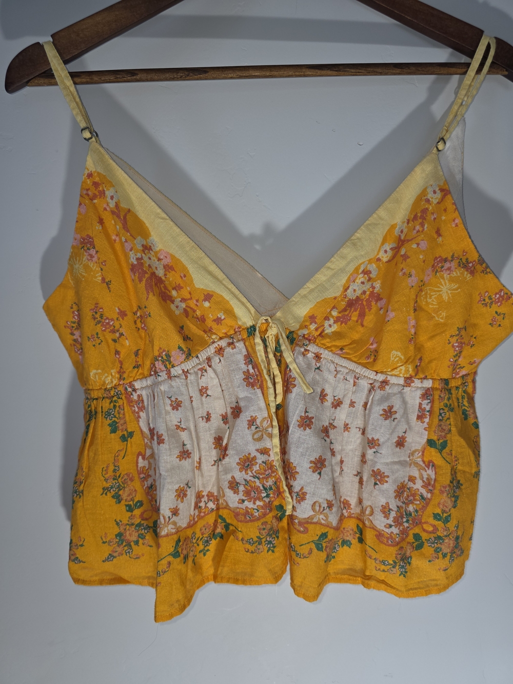 Free People Yellow Floral Tie-Front Camisole